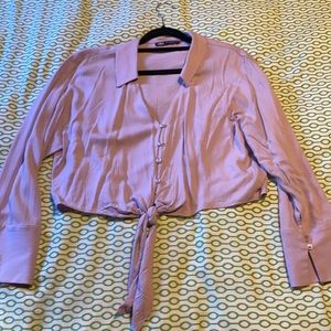 Lilac button cop tie Zara shirt